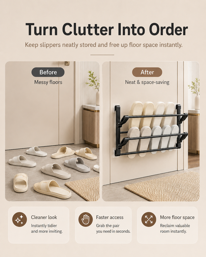 Wall-Mounted Foldable Slipper Rack | No-Drill Shoe Organizer