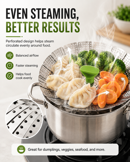 Expandable Stainless Steel Steamer Basket | Foldable Pot Insert