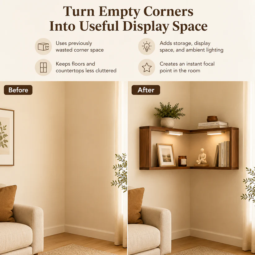 🔥 Last Day 49% OFF✨️Wooden Corner Wall Shelf with Built-in Lights
