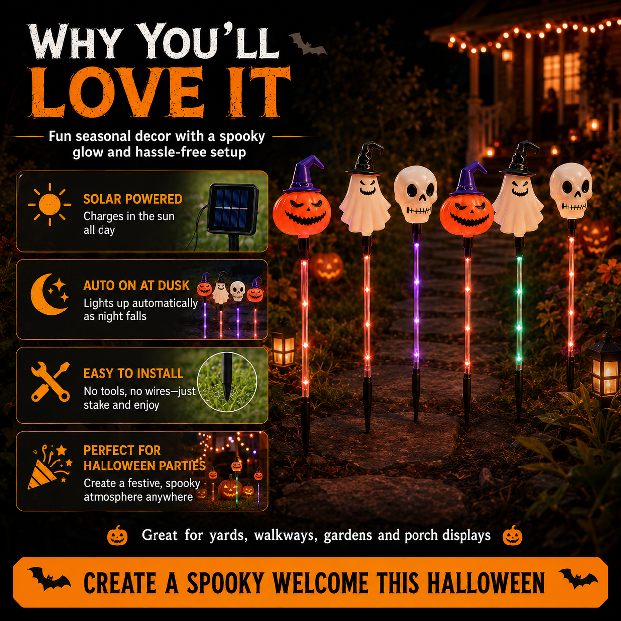 🎃 Solar Halloween Garden Stake Lights – Spooky Pathway Decor