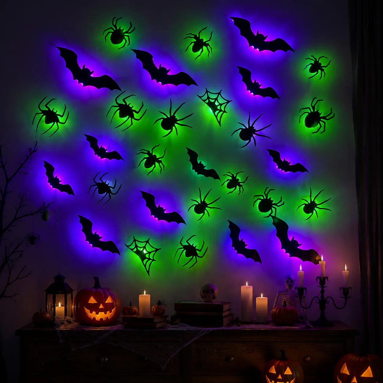 Halloween decorative items - 3D black bat wall stickers with LED lights