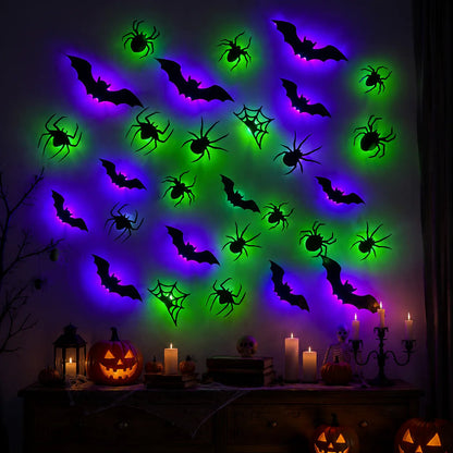 Halloween decorative items - 3D black bat wall stickers with LED lights