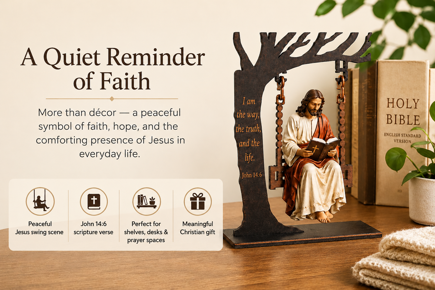Jesus Swing Ornament – John 14:6 Faith Table Decor | Christian Bible Verse Home Decoration