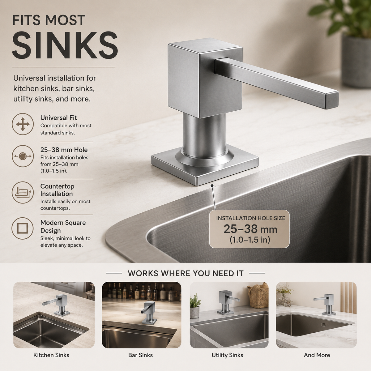 Stainless Steel Sink Soap Dispenser with Refill Tube