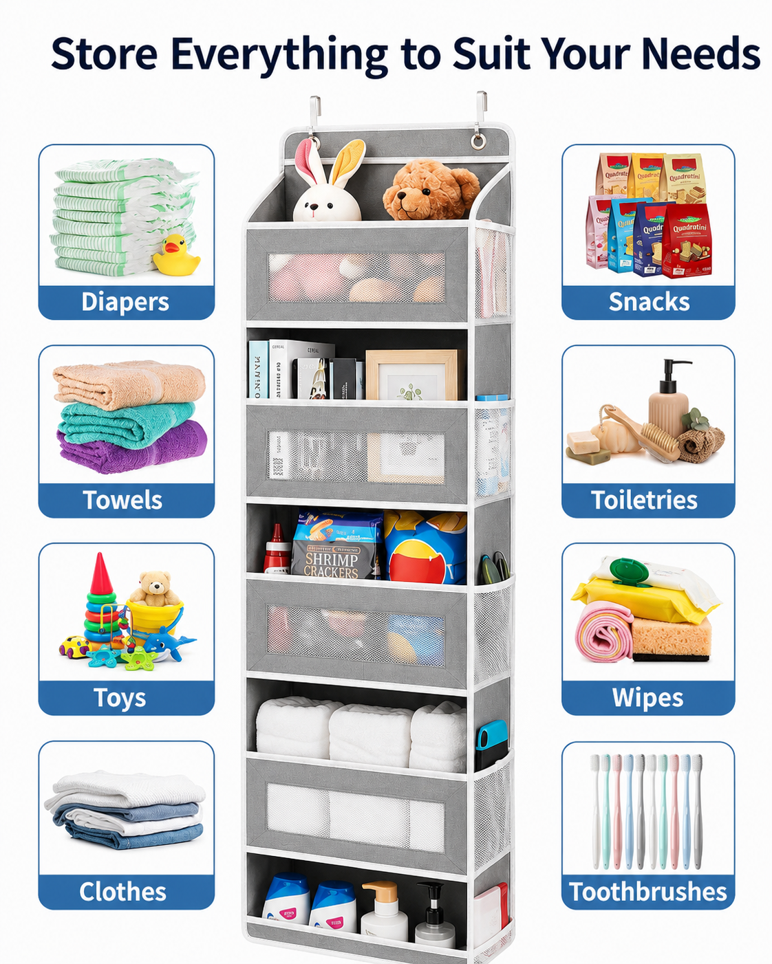 5-Tier Over-the-Door Hanging Organizer with Mesh Pockets
