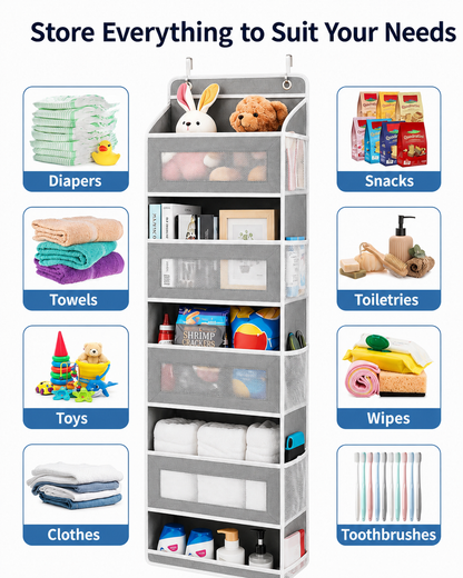 5-Tier Over-the-Door Hanging Organizer with Mesh Pockets