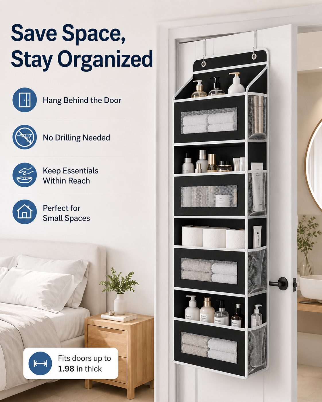 5-Tier Over-the-Door Hanging Organizer with Mesh Pockets
