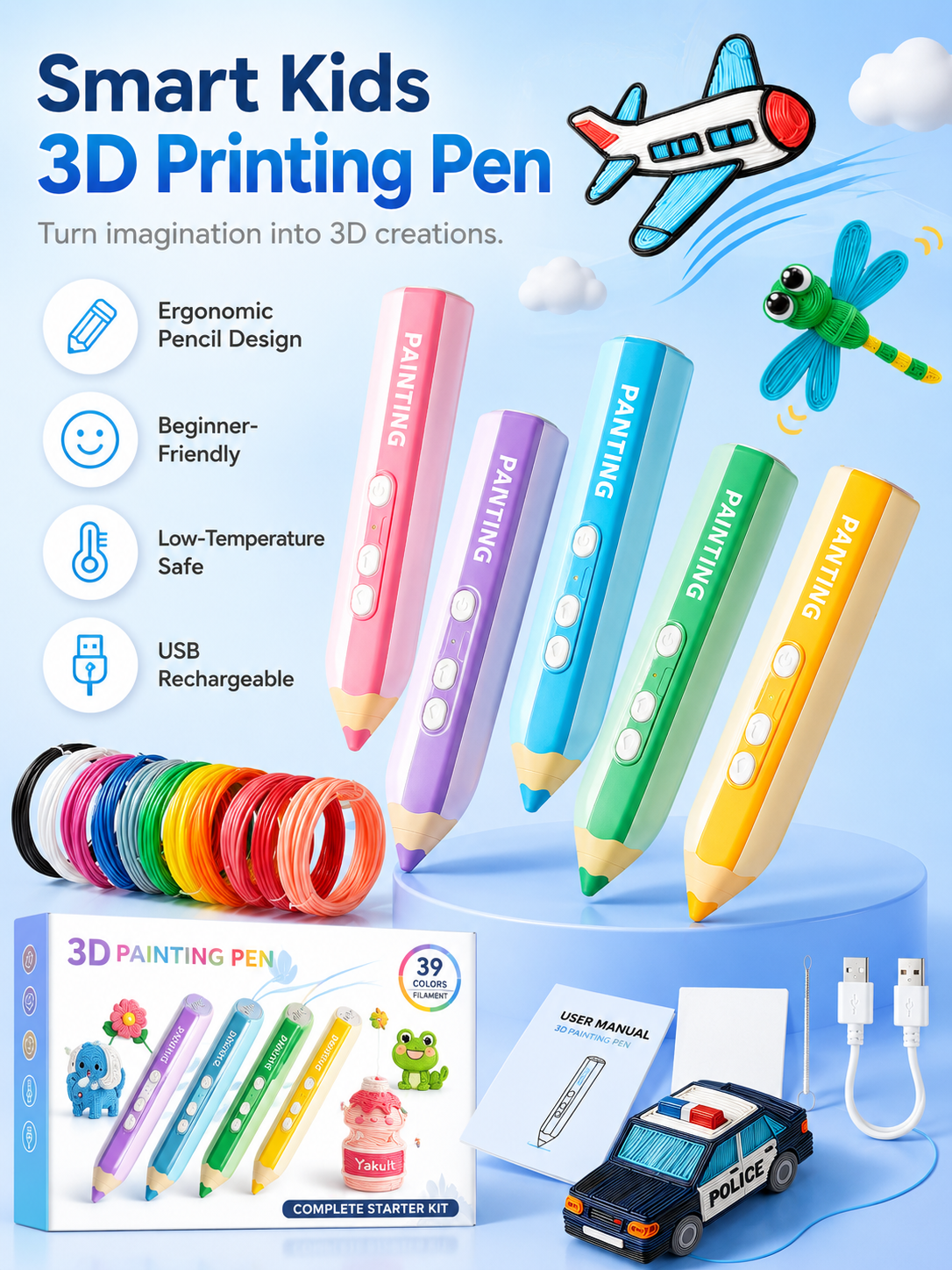 ✨ Kids 3D Printing Pen Kit | Low-Temperature Creative Toy