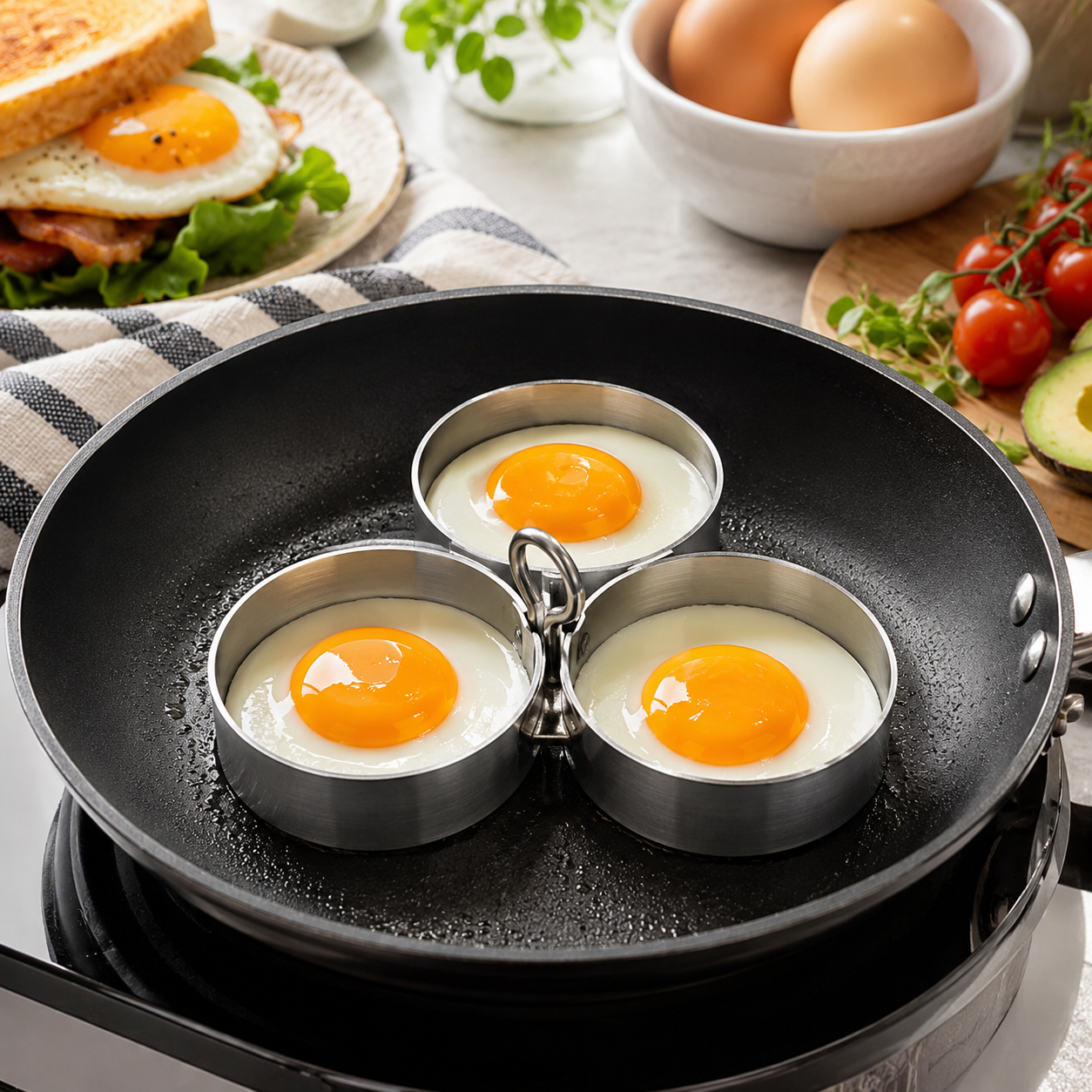 3-Cup Stainless Steel Egg Ring Set | Round & Heart Base