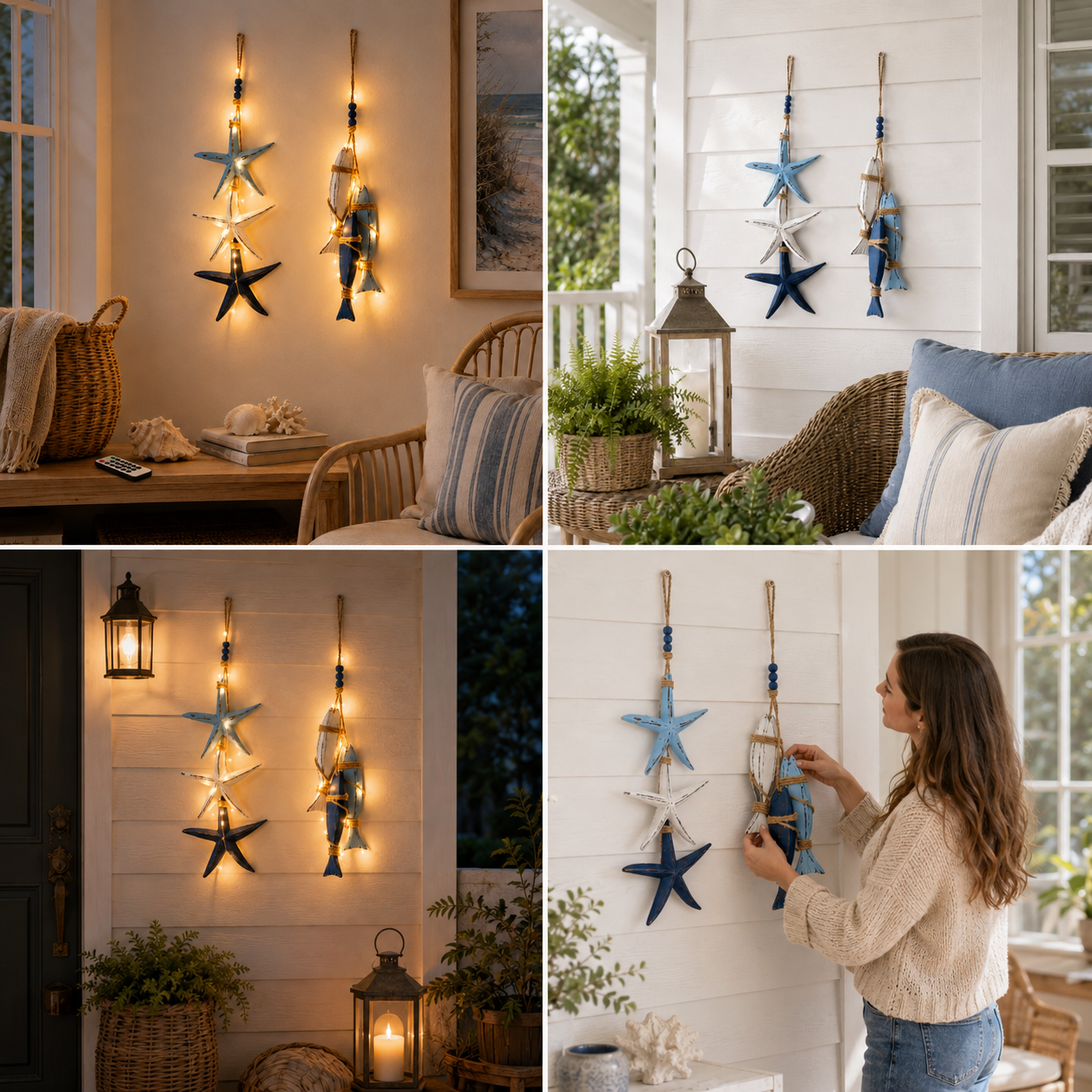 🔥Last Day 49% OFF🐟Lighted Coastal Wooden Starfish & Fish Hanging Decor