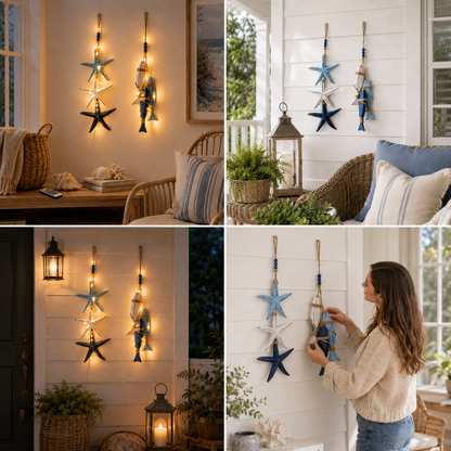 🔥Last Day 49% OFF🐟Lighted Coastal Wooden Starfish & Fish Hanging Decor