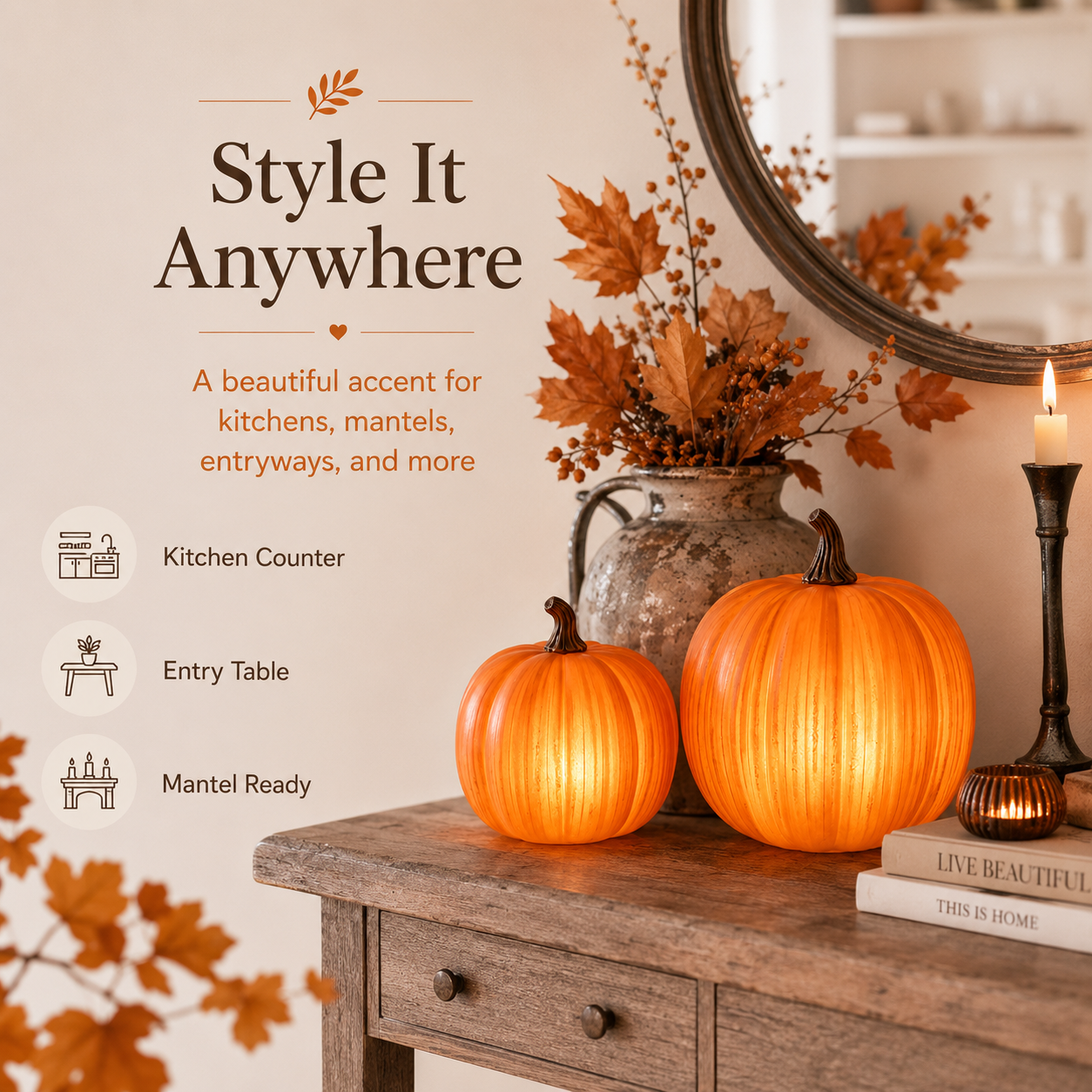 Light-Up Pumpkin Decor Set of 2 | Fall LED Pumpkins
