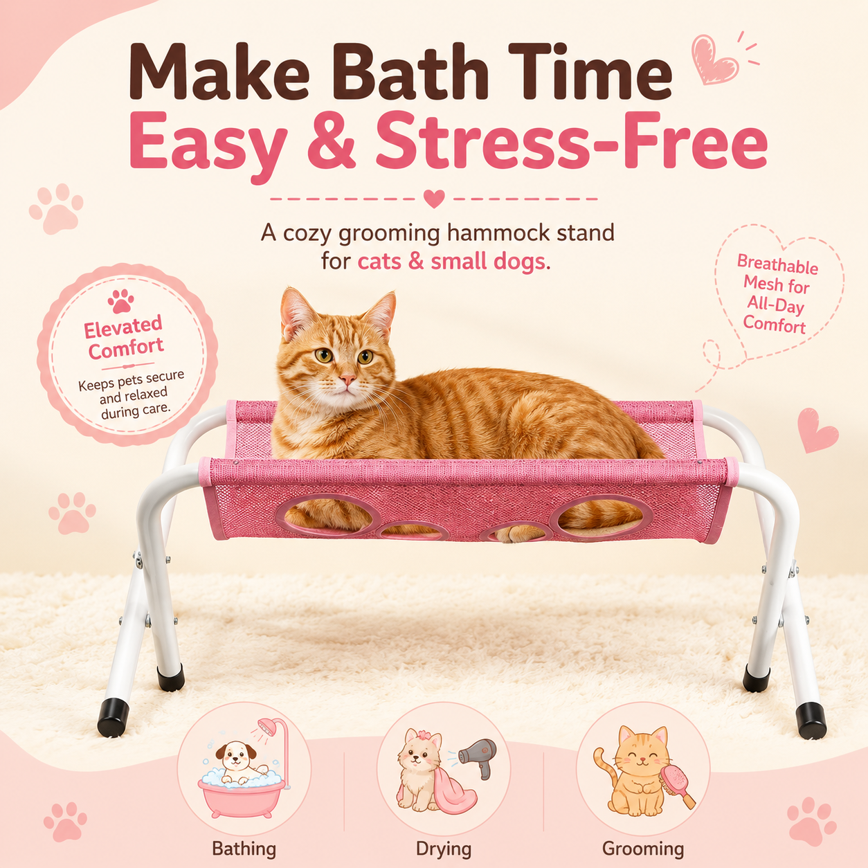 🐾 Pet Spa Grooming Hammock – Stress-Free Bathing & Drying Station for Cats & Small Dogs