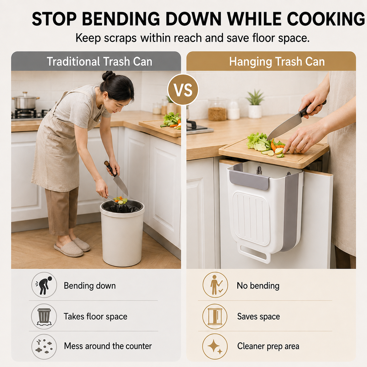 Foldable Hanging Trash Can for Cabinet Doors | 6L & 11L