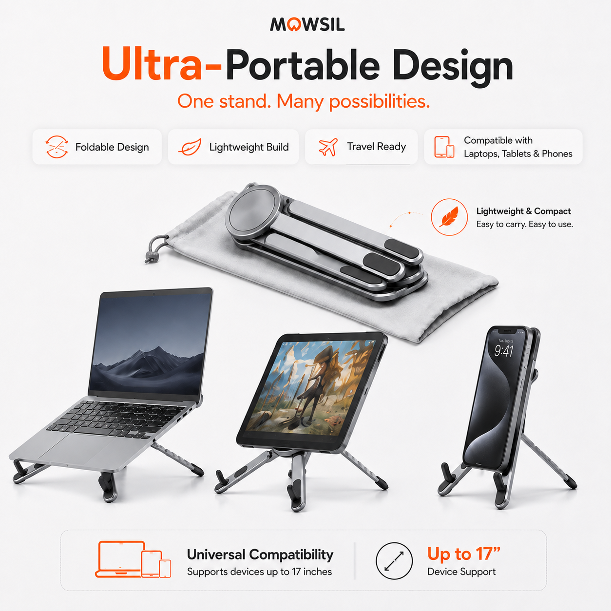 3-in-1 Universal Laptop, Tablet & Phone Stand