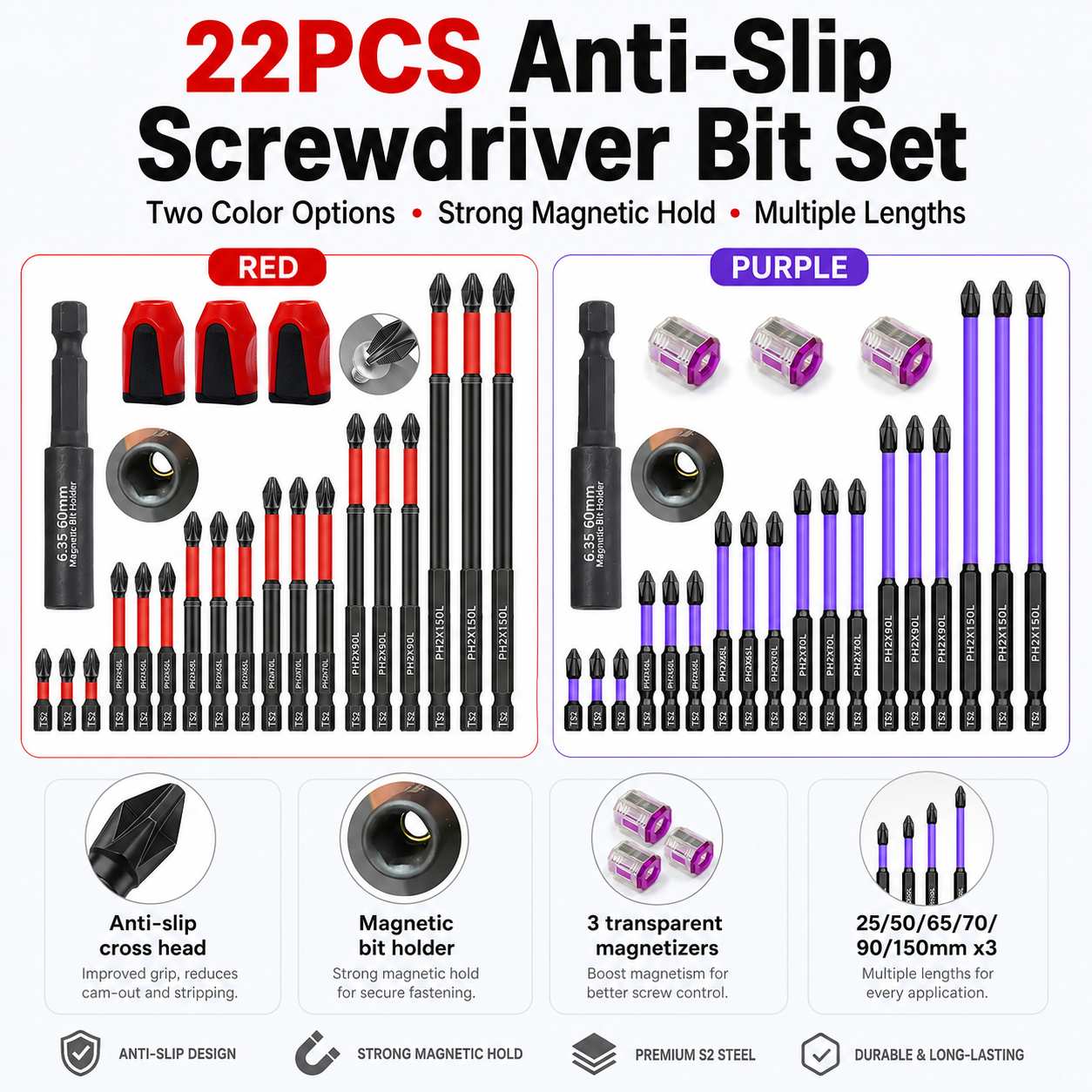 22PCS Magnetic Anti-Slip Screwdriver Bit Set | S2 Steel