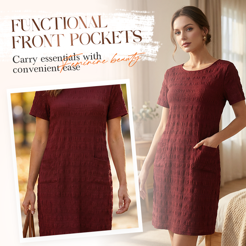 Women's Textured Knee-Length Crew-Neck Dress