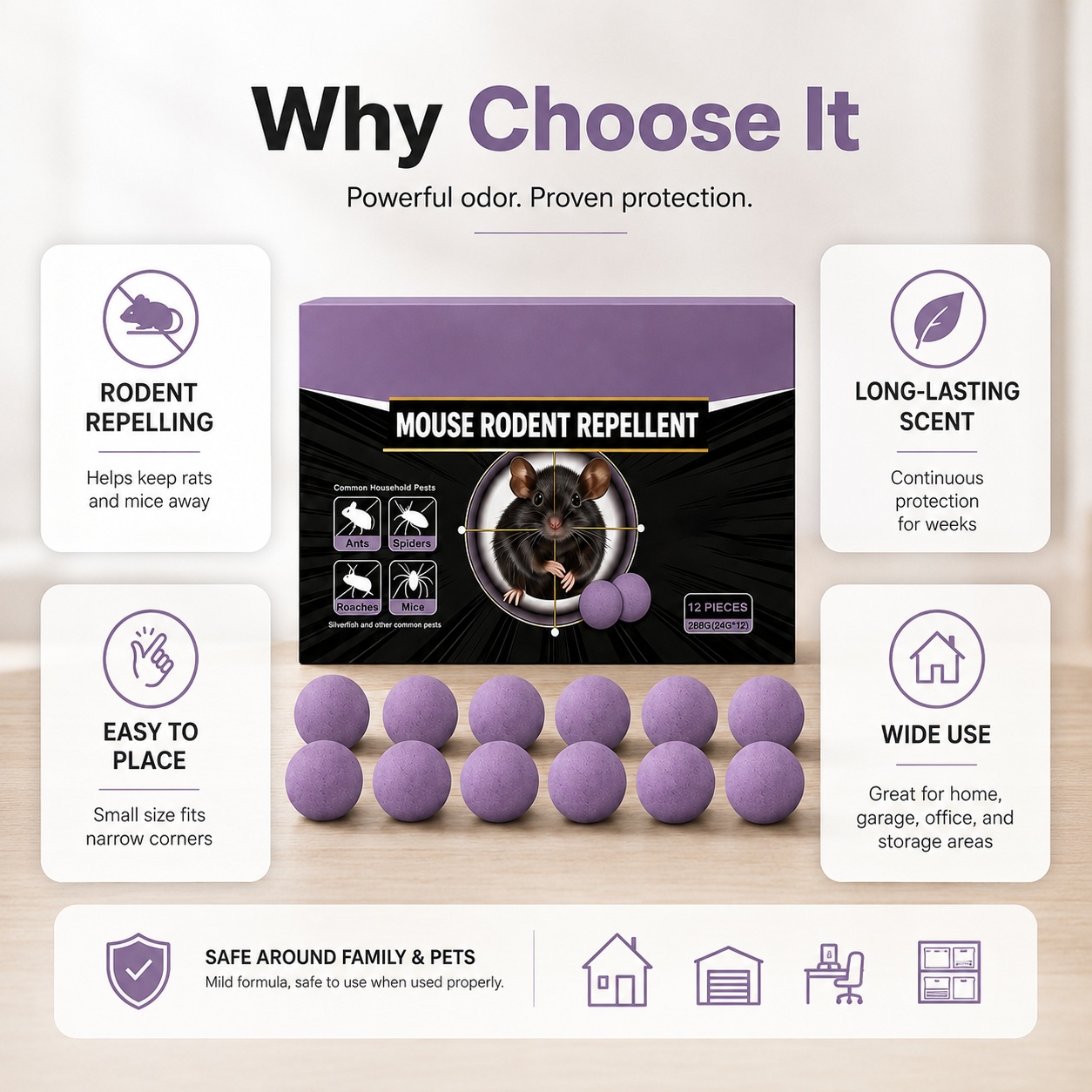 🐭12-Pack Rodent Repellent Balls | Long-Lasting Mouse Deterrent
