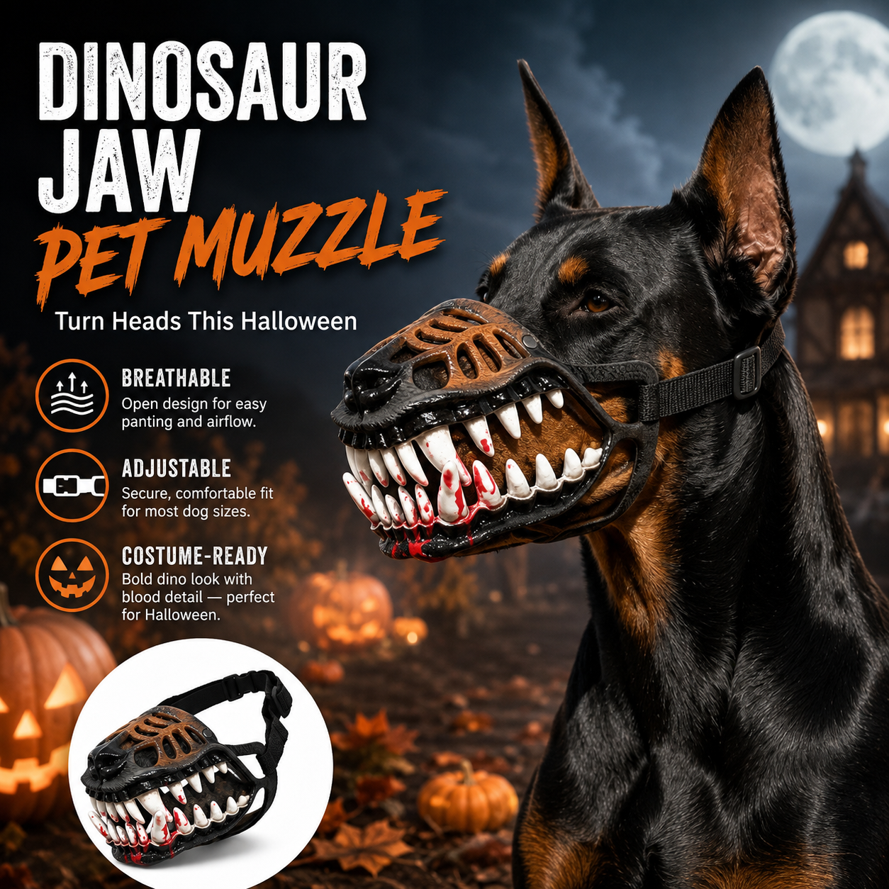 Dinosaur Jaw Dog Muzzle | Halloween Pet Costume