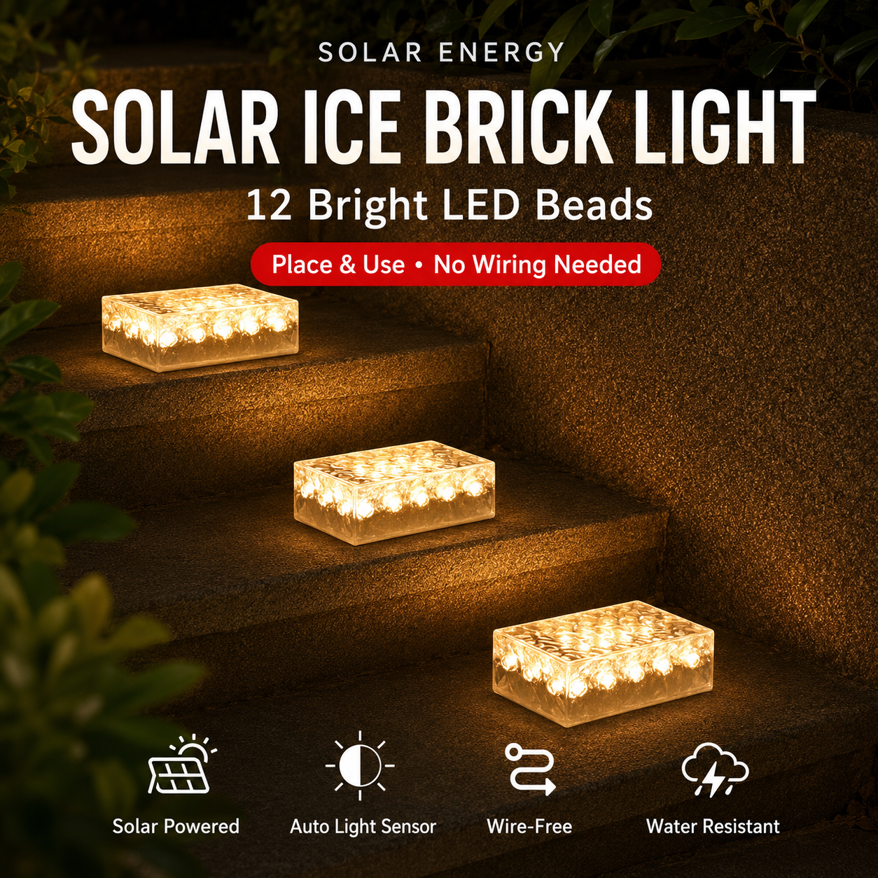Solar Ice Brick Light – 12 LED Water-Resistant Path Light