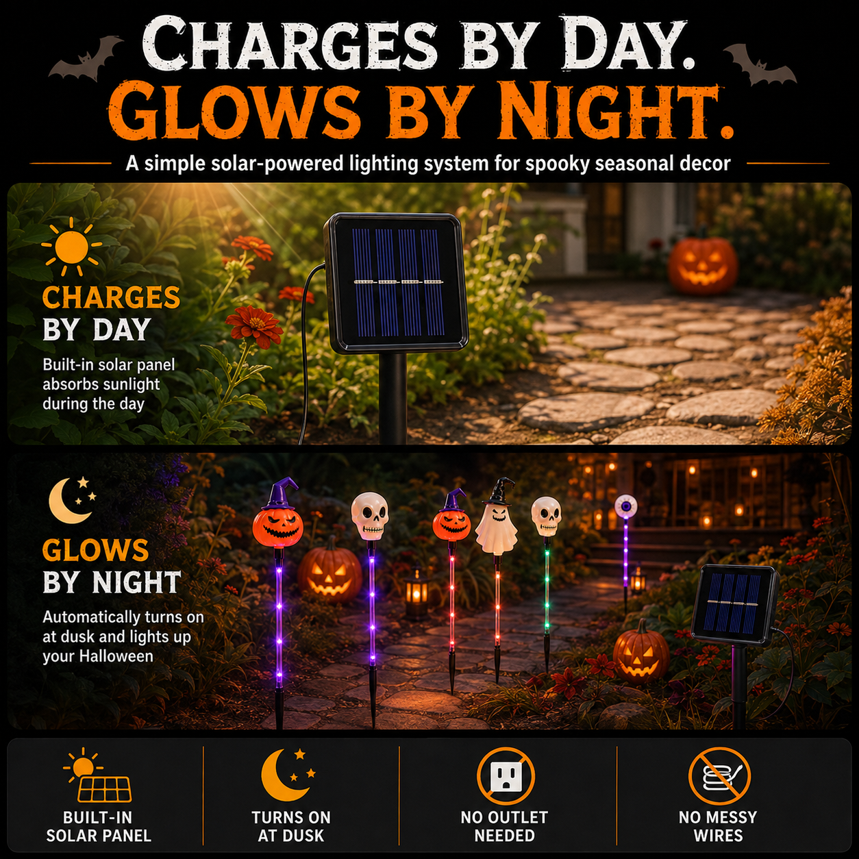 🎃 Solar Halloween Garden Stake Lights – Spooky Pathway Decor