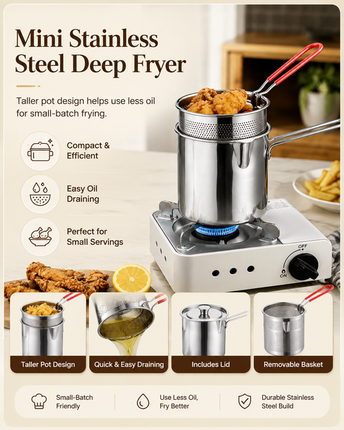 Stainless Steel Deep Fryer Set - 1-Person Mini Pot with Fry Pot, Filter Basket & Food Clip 🍳