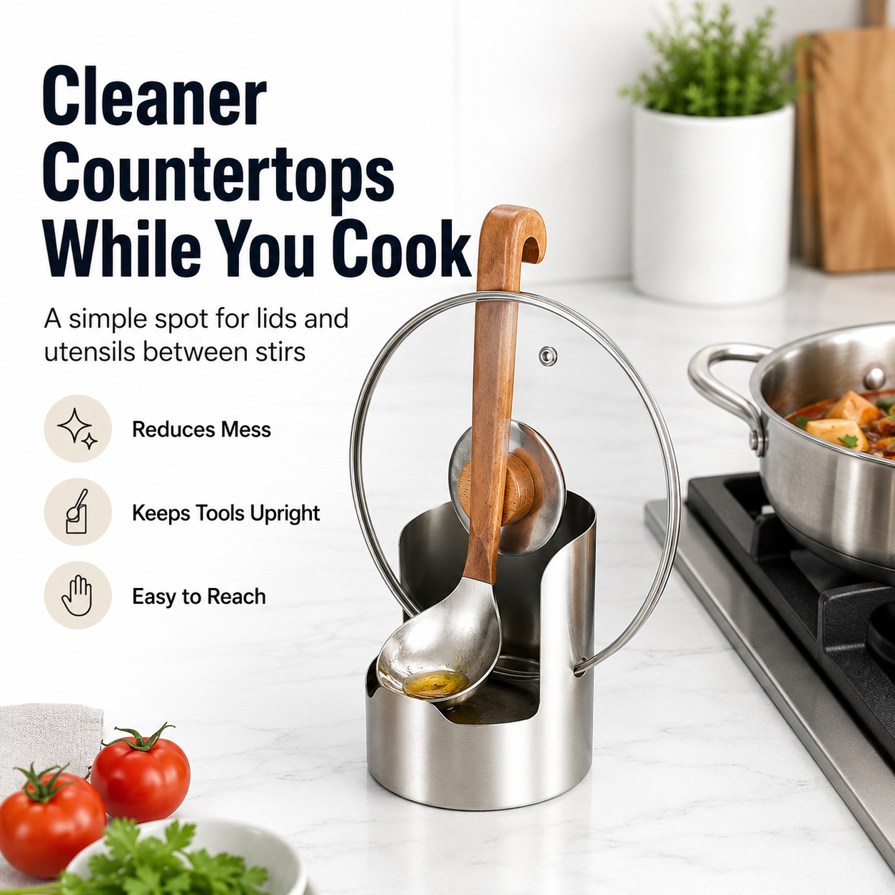 Stainless Steel Pot Lid & Utensil Holder | Kitchen Organizer