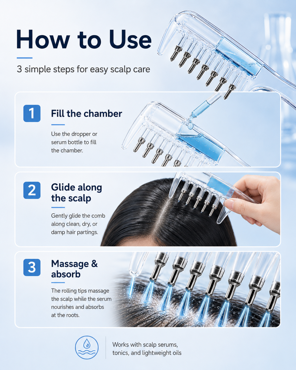 Scalp Serum Applicator Comb with Rolling Tips | Root Care Tool