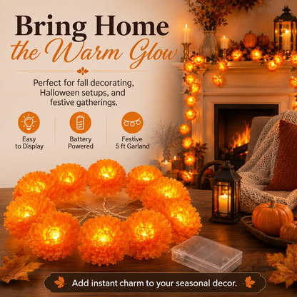5 ft LED Marigold Flower String Lights for Fall & Halloween