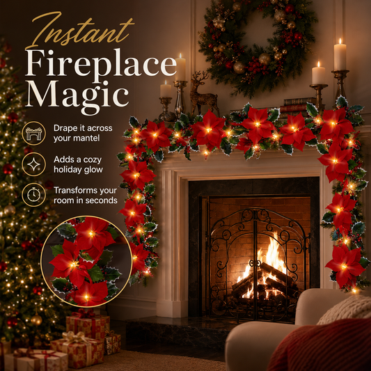 Poinsettia LED Garland Lights for Christmas Décor
