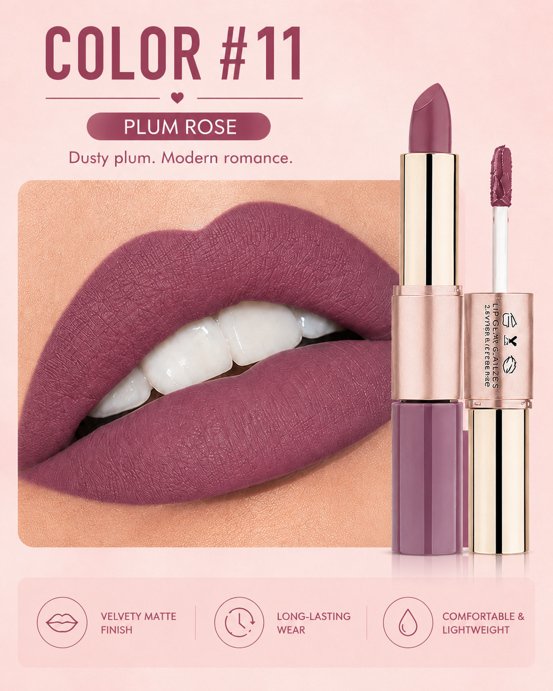 2-in-1 Matte Lipstick & Liquid Lip Glaze | 12 Longwear Shades