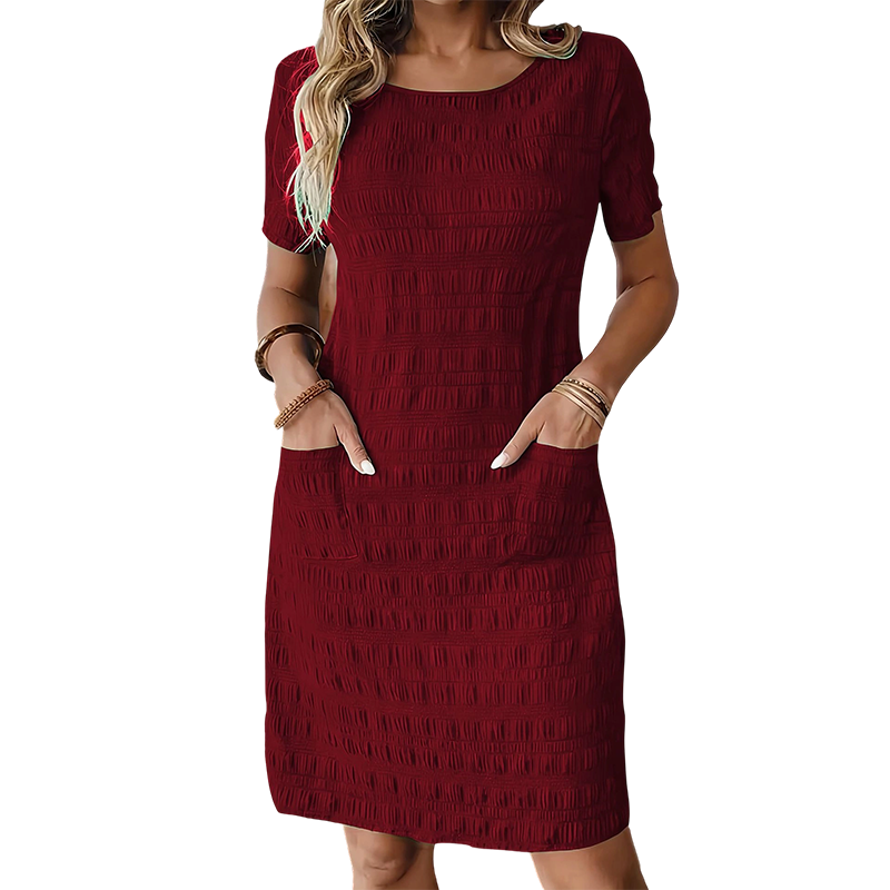 Women's Textured Knee-Length Crew-Neck Dress