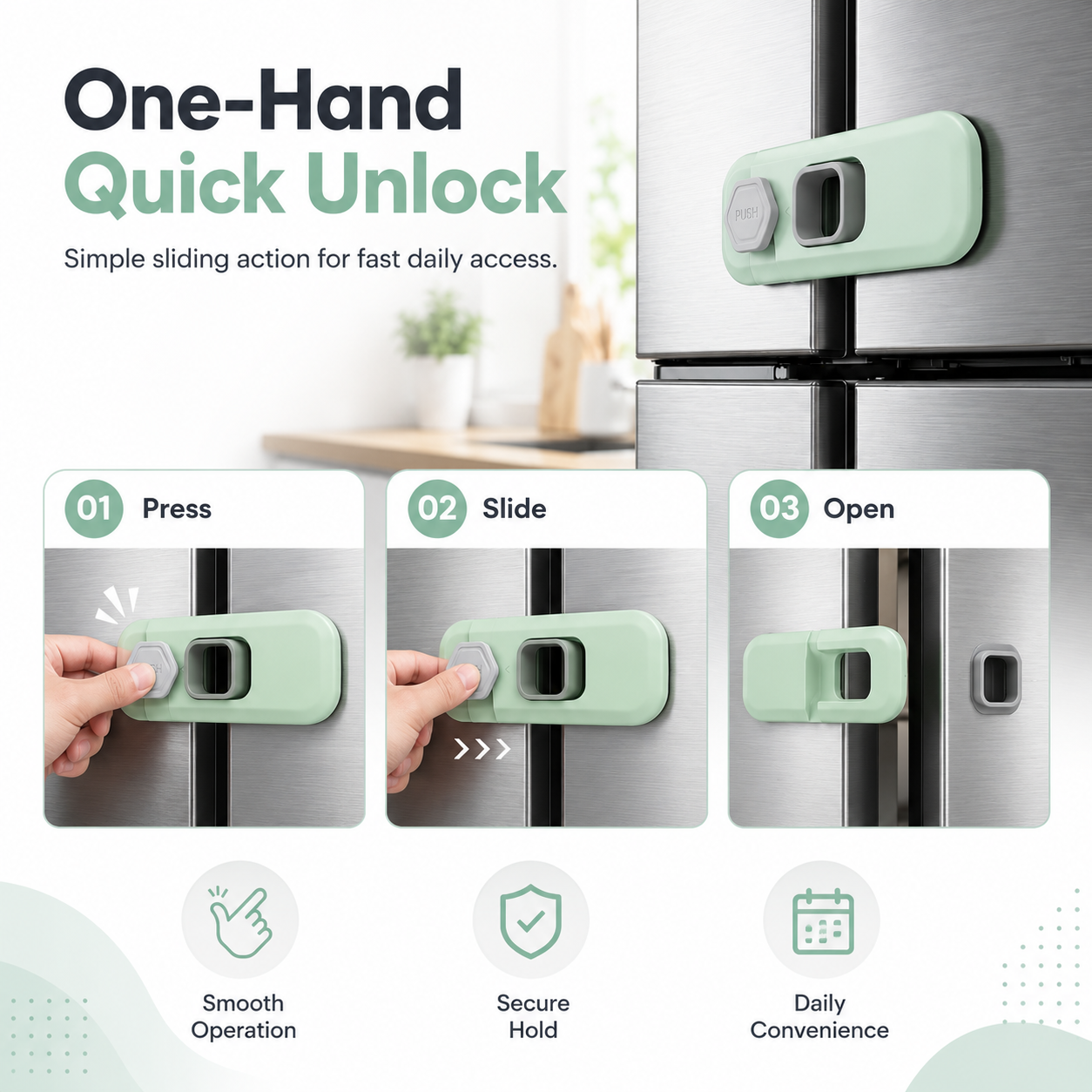 Child Safety Fridge Lock | Adhesive Cabinet & Drawer Lock