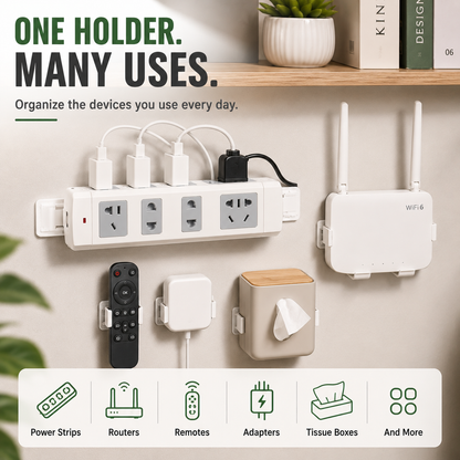 🔌10 Counts   Punch-Free Power Strip Holder – Peel, Stick & Organize
