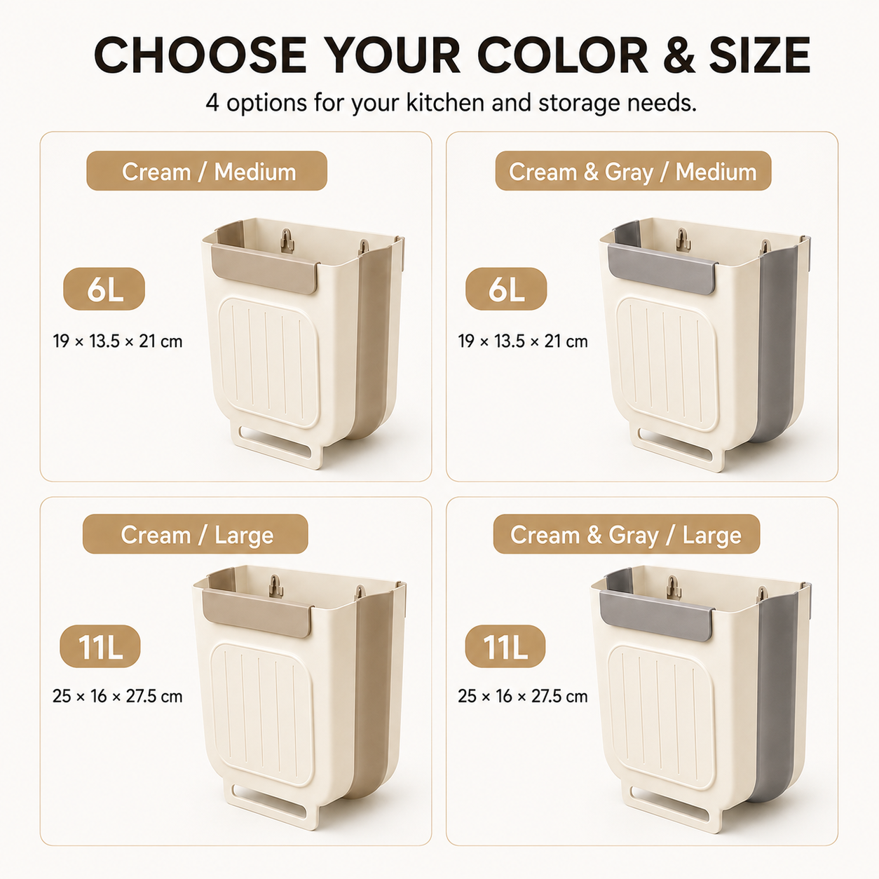 Foldable Hanging Trash Can for Cabinet Doors | 6L & 11L