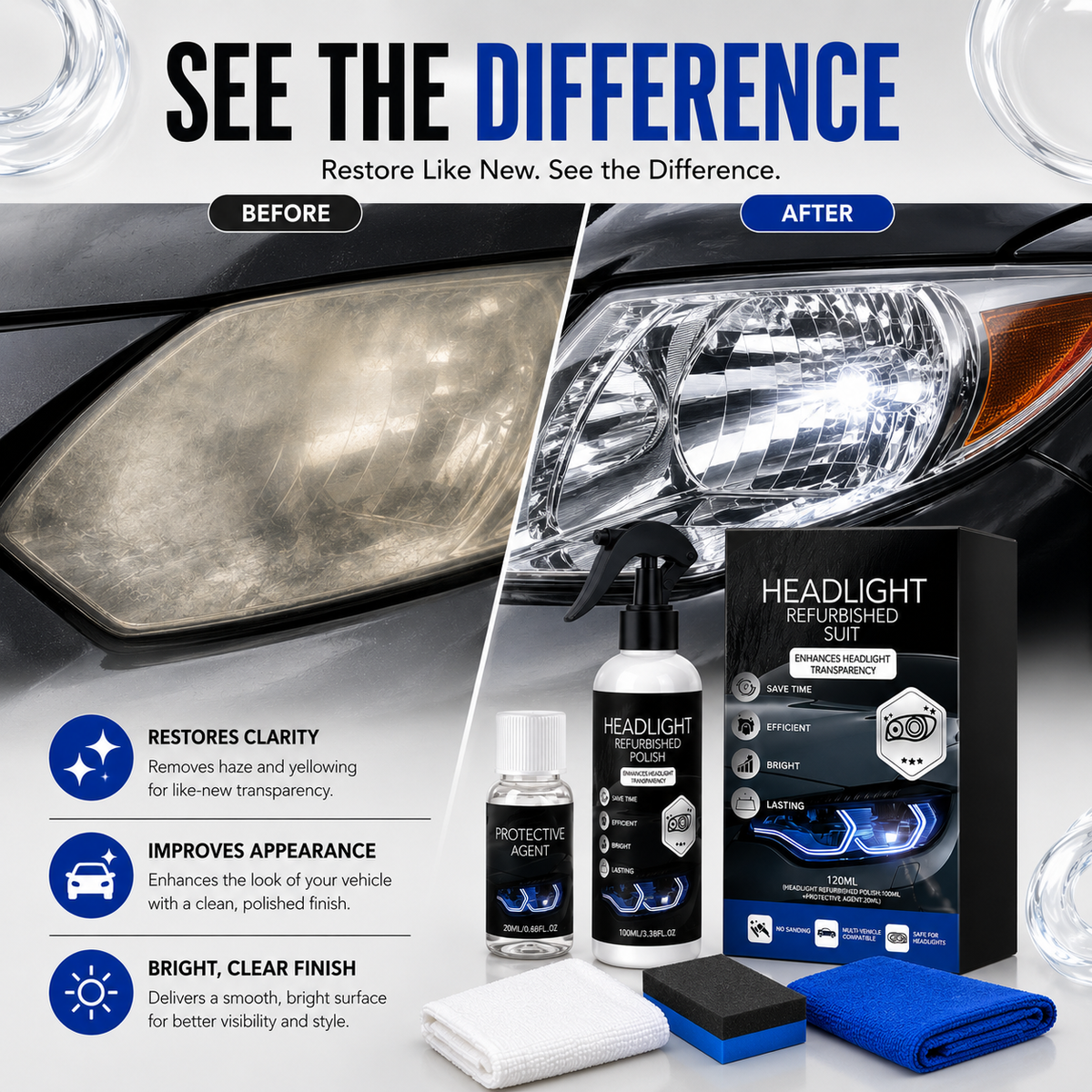Headlight Restoration Kit | Clear Cloudy Headlights