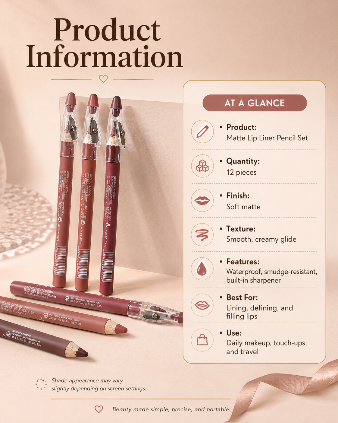 🖌️ 12Pcs Matte Lip Liner With Sharpener Set Waterproof Smudgeproof Precise Contour Lipstick Pens