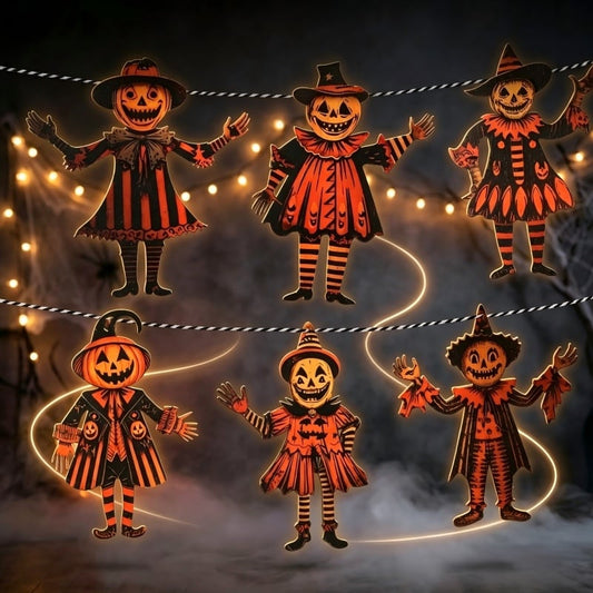 6 Pcs 5.9-Inch Halloween Vintage Wooden Garland Set