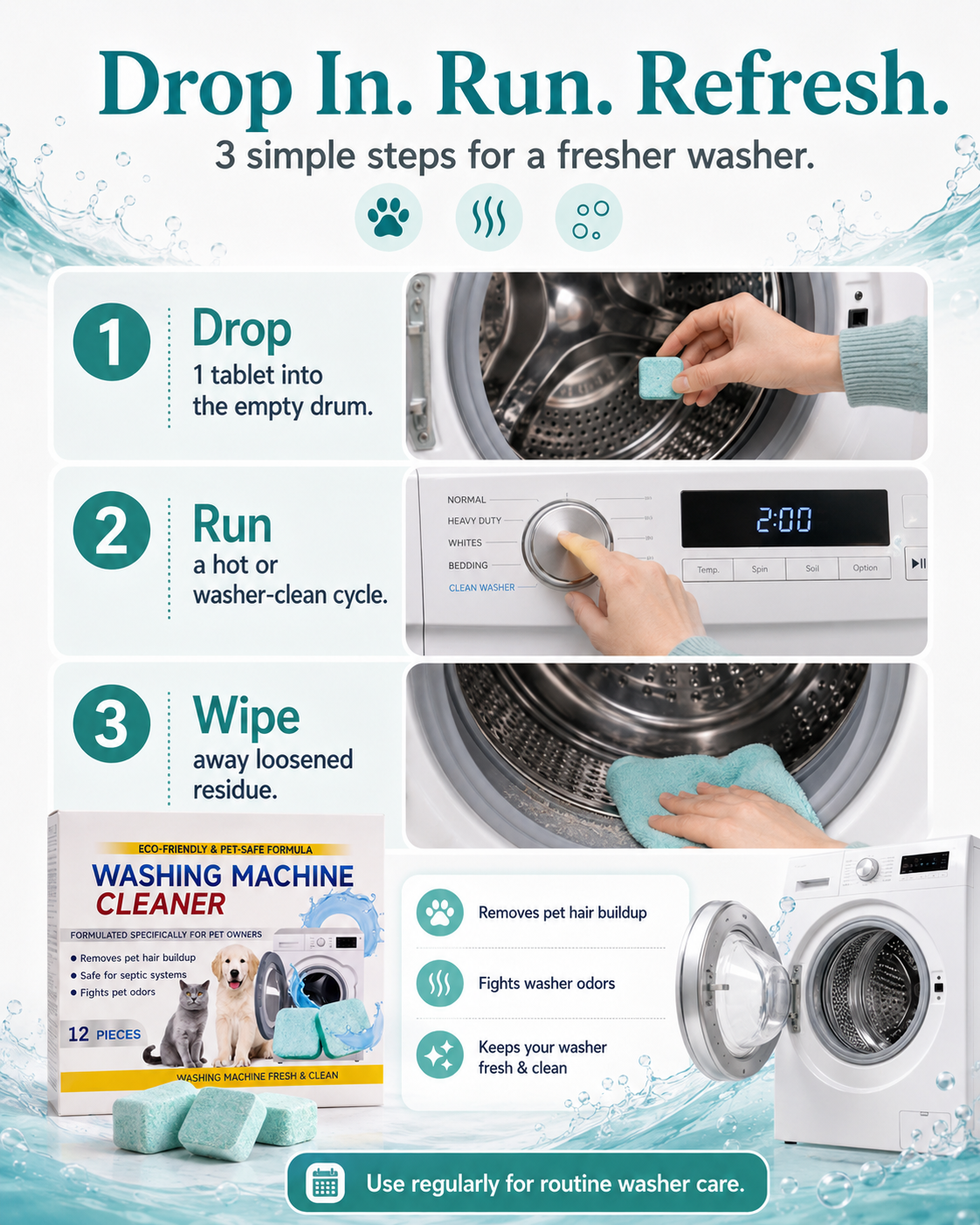 Pet Washing Machine Cleaner Tablets for Pet Owners