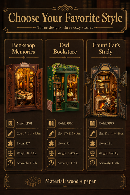 DIY Miniature Book Nook Kit with LED Lights