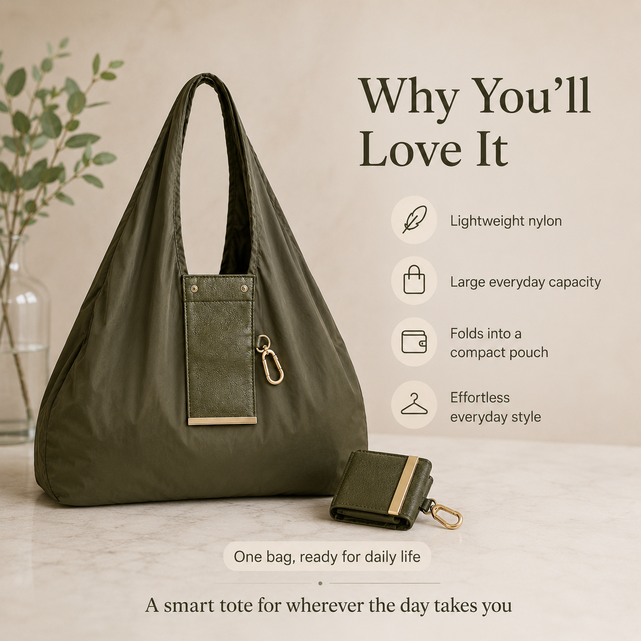 👜 Foldable Nylon Tote Bag – Lightweight Large Capacity Travel Bag