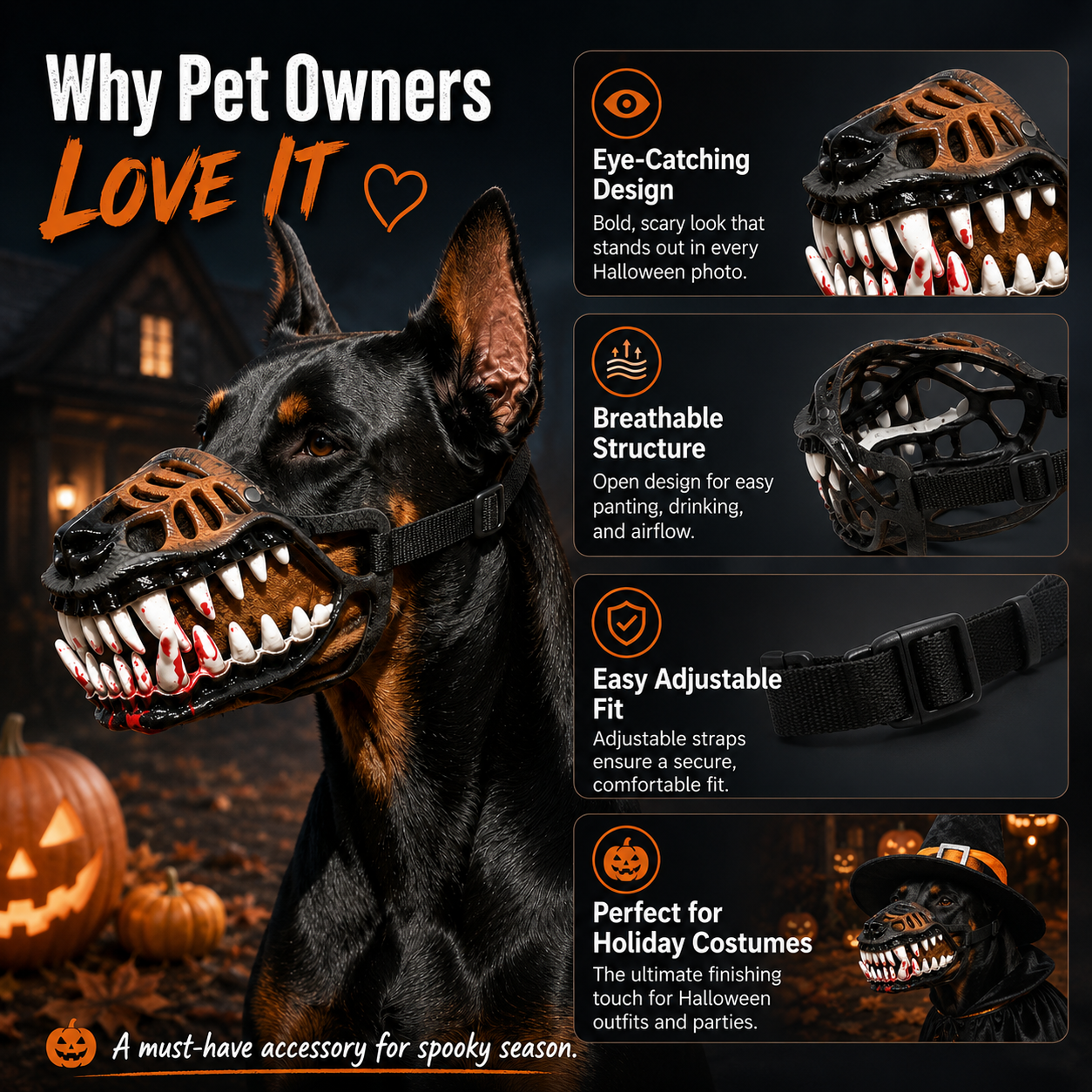 Dinosaur Jaw Dog Muzzle | Halloween Pet Costume