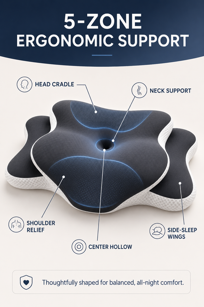 5-Zone Ergonomic Memory Foam Pillow | Contoured Support
