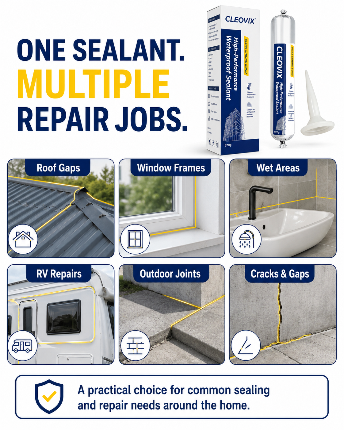 CLEOVIX Waterproof Sealant 570g | Leak & Gap Repair