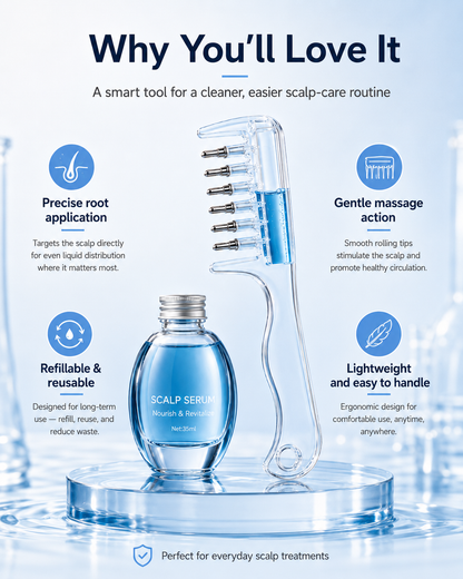 Scalp Serum Applicator Comb with Rolling Tips | Root Care Tool