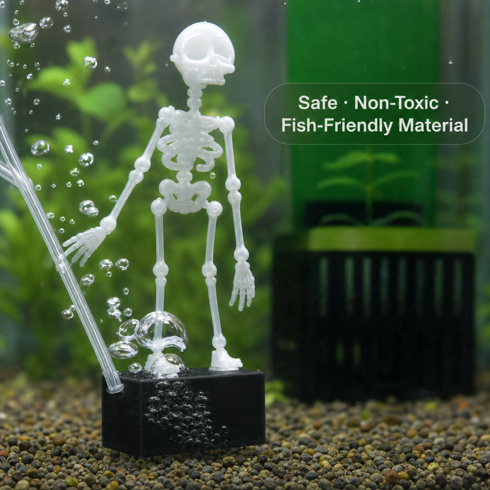 Action Skeleton Aquarium Ornament — Air-Driven Moving Skeleton Fish Tank Bubbler Decoration for Fresh & Saltwater Aquariums
