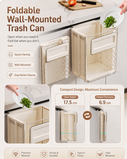 Foldable Wall-Mounted Trash Can for Kitchen Cabinet | Space-Saving Hanging Trash Bin