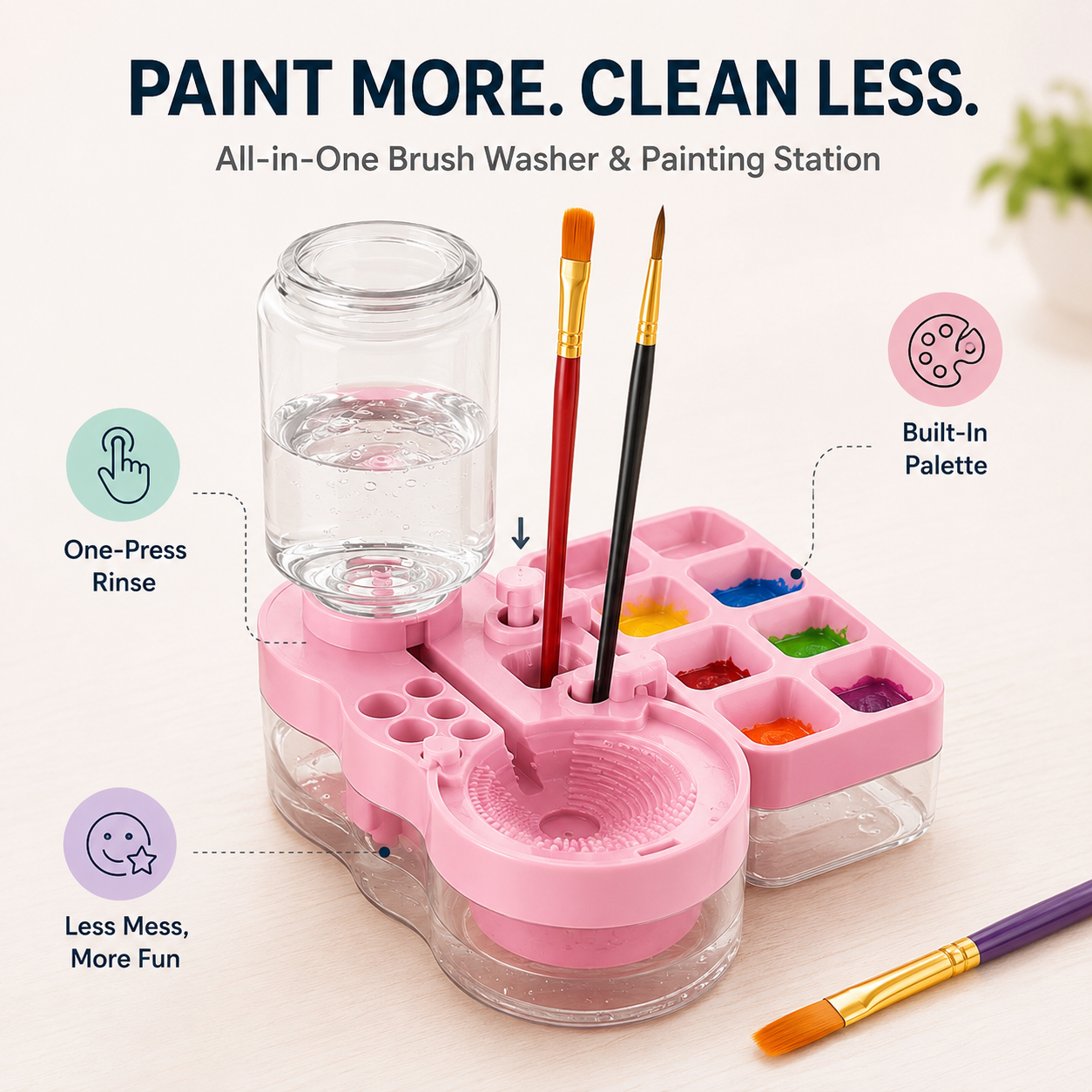 Paint Brush Washer for Kids | Cleaner, Easier Art Time（No Brushes Included）