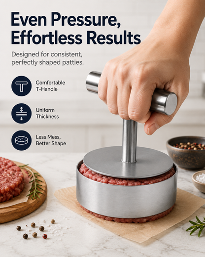 Stainless Steel Burger Press | Easy Patty Maker & Food Mold