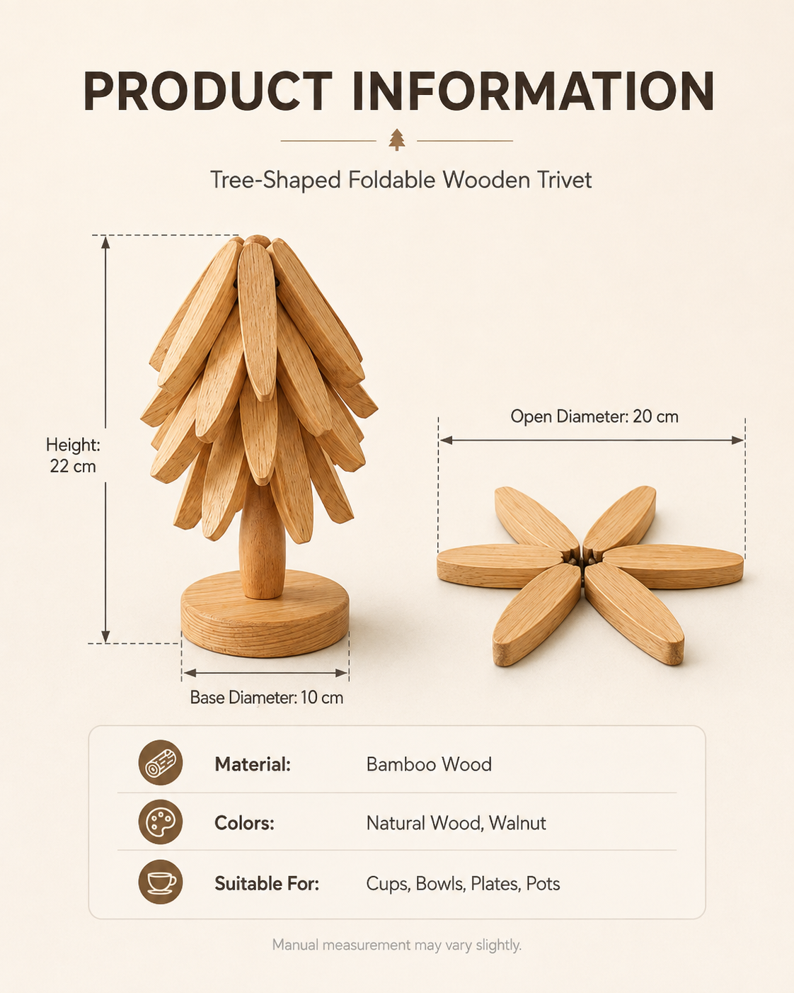 Foldable Tree Trivet – Wooden Heat-Resistant Pot Mat